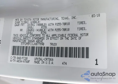 2018 Toyota Tundra Sr5 4.6L V8 from USA, damaged, VIN 5TFUM5F11JX077990